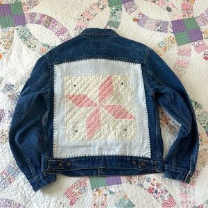 Levi’s Vintage Up-cycled Denim Jacket Hand Embroidered Vintage Quilt Square